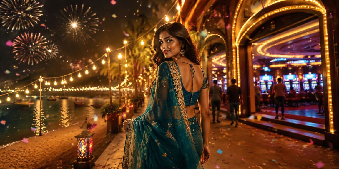 Indian woman enjoying casino betting in traditional saree