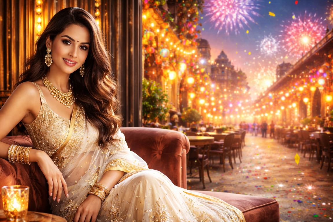 Indian player enjoying online slot games in elegant saree