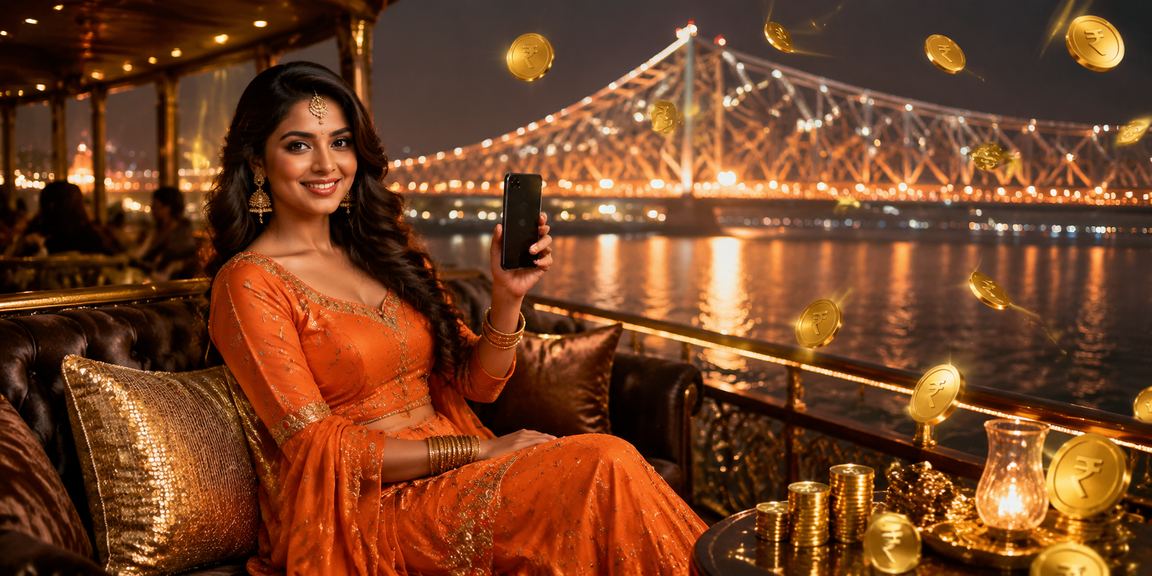 Mobile player enjoying rummy near Howrah Bridge, Kolkata